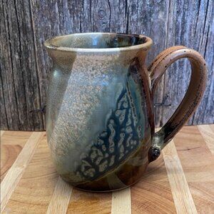 Artisan Artist Signed Stamp Multicolor Nuetrals Glazed Ceramic Mug 16oz